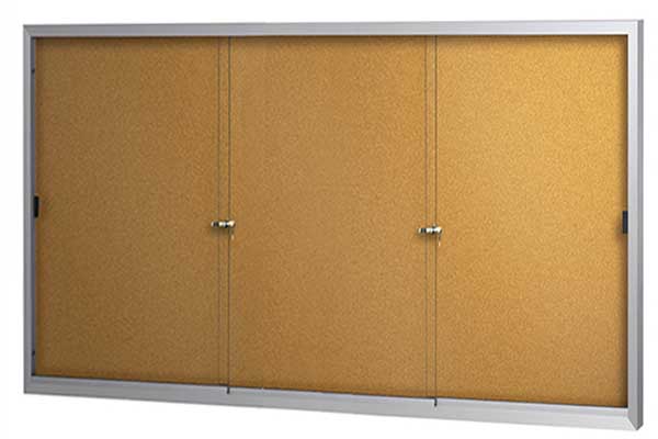 3 SLIDING DOOR ENCLOSED BULLETIN BOARD CABINET