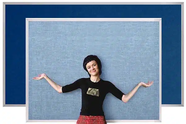 Framed vinyl boards in light and dark blue